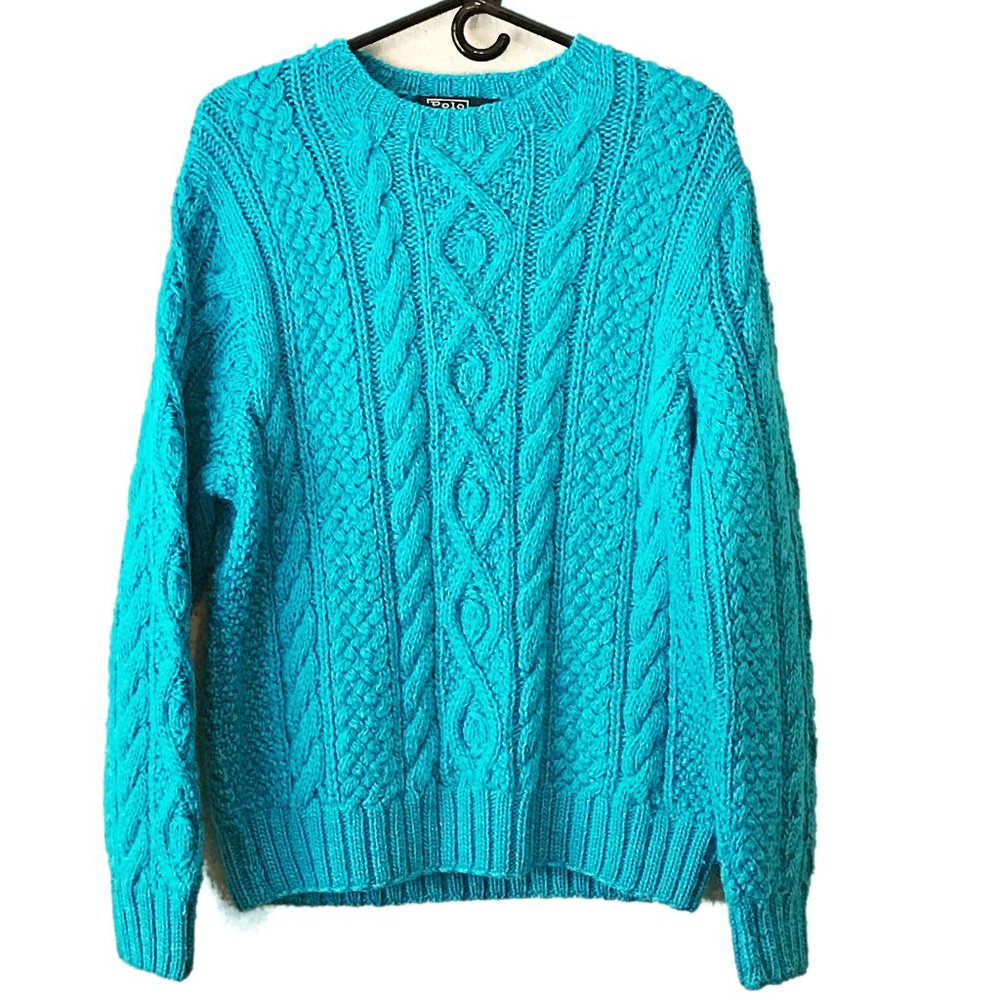 Polo Ralph Lauren aqua teal cable knit sweater, Sz Med